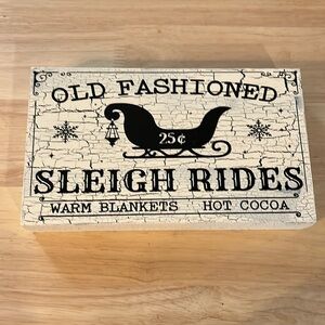 Crackle finish old fashioned sleigh rides Christmas box sign